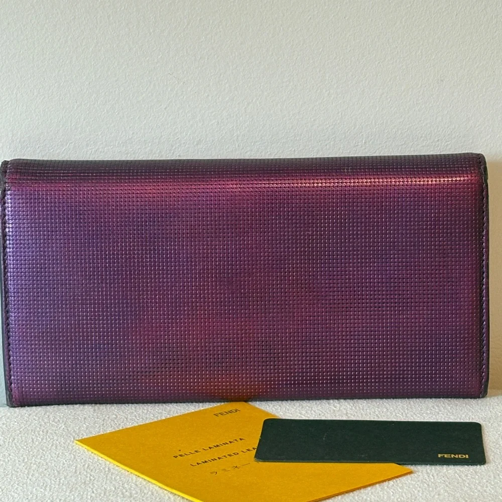 Fendi Leather Long Wallet – Shimmer Purple – Preowned